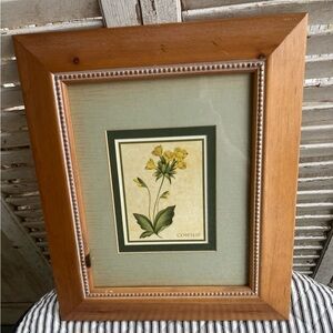 Wood Frame Botanical Wall Art - Yellow Cowslip Print Cottagecore
